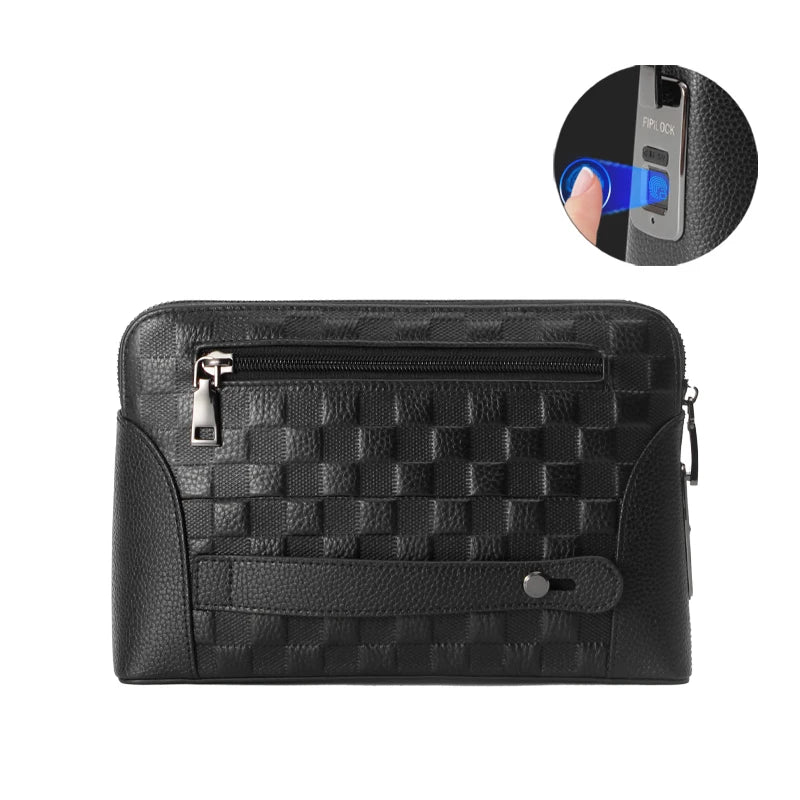 Herren Lederhandtasche mit Fingerabdruckschloss – Diebstahlsichere Clutch & Geldbörse