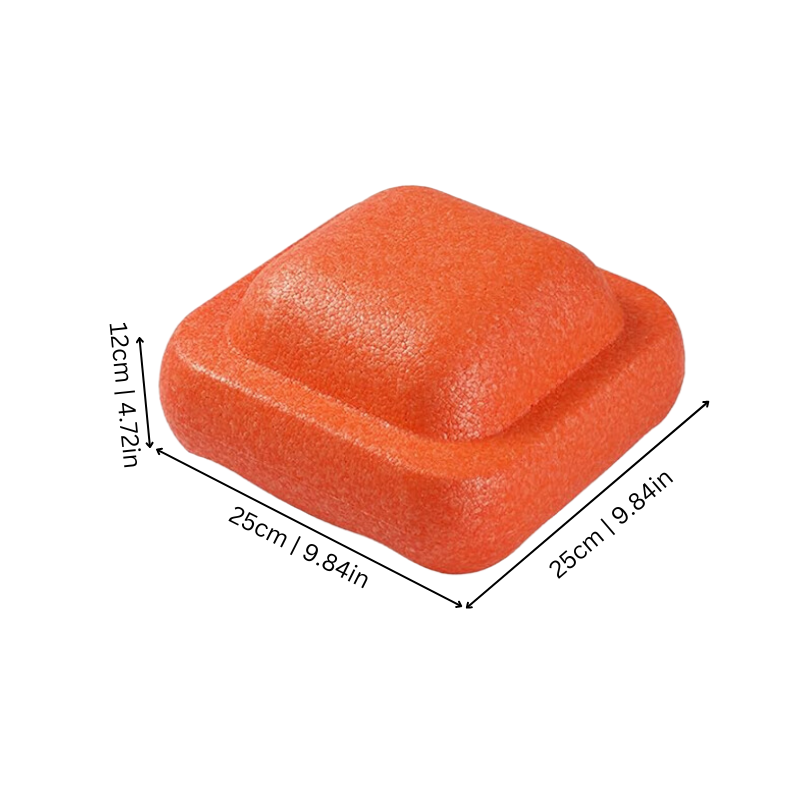 Orange Schaumstoffblock, quadratisch, 25x25x12cm, ideal für Verpackung und Schutz.