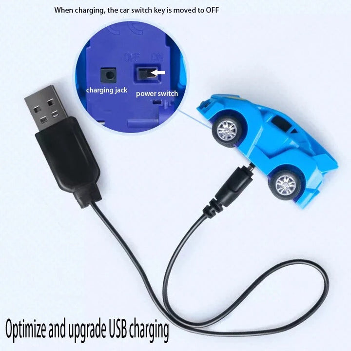 Blaues Mini-Cartoon-RC-Auto mit USB-Ladekabel, Spielzeugauto, Kinder, Geschenk.