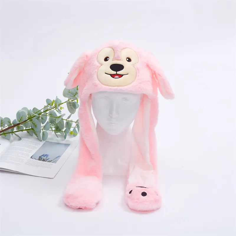 Rosa Plüschmütze mit Affengesicht, Ohrenklappen, Kinder Wintermütze, niedlich, warm.