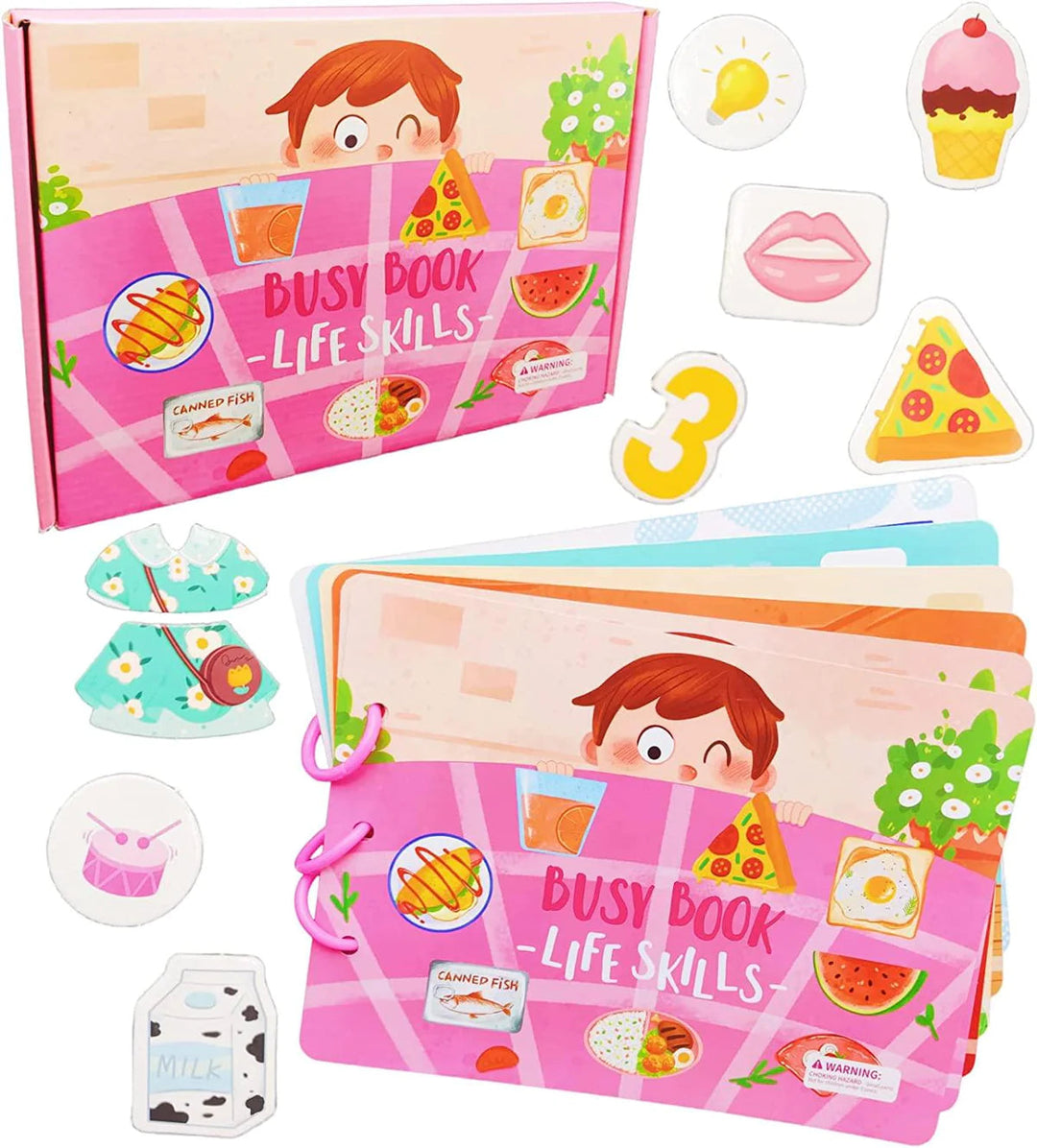 Montessori Busy Book für Kinder, rosa, Lernspielzeug, sensorische Aktivitäten, Lebenskompetenzen.