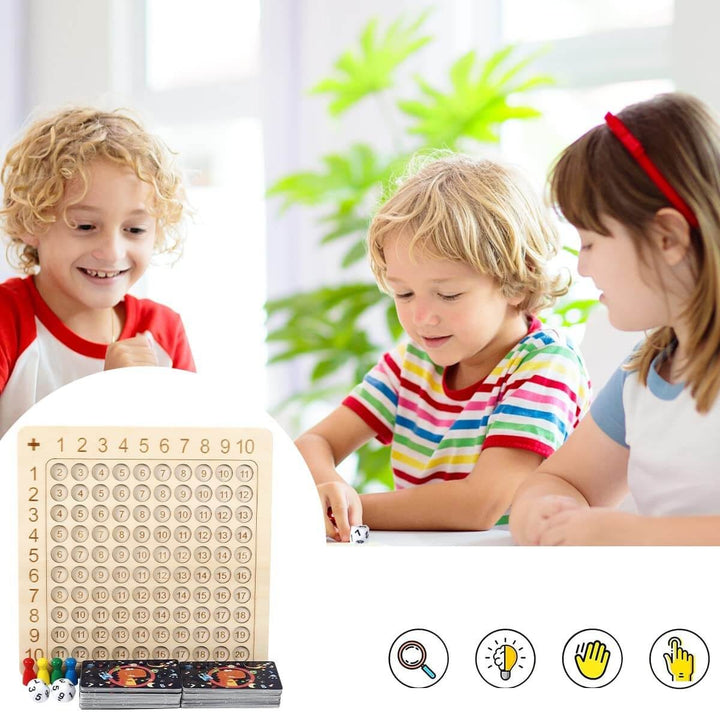 Lernspiel Holzbrett zur Multiplikation 1–10 mit Karten & Würfeln