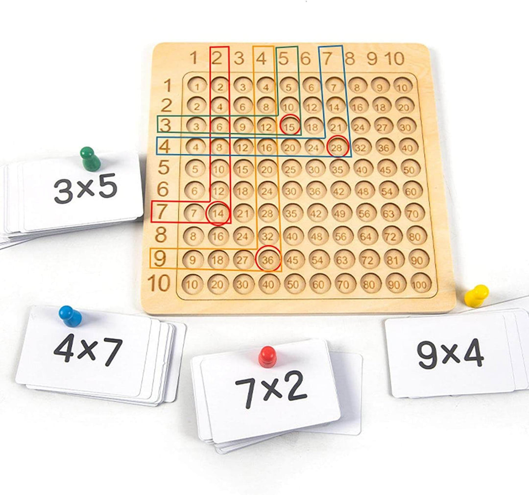 Lernspiel Holzbrett zur Multiplikation 1–10 mit Karten & Würfeln