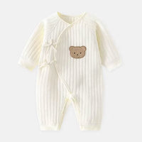 Weißer Babystrampler mit Bärenmotiv, Baumwolle, langärmelig, Neugeborenenkleidung, Unisex