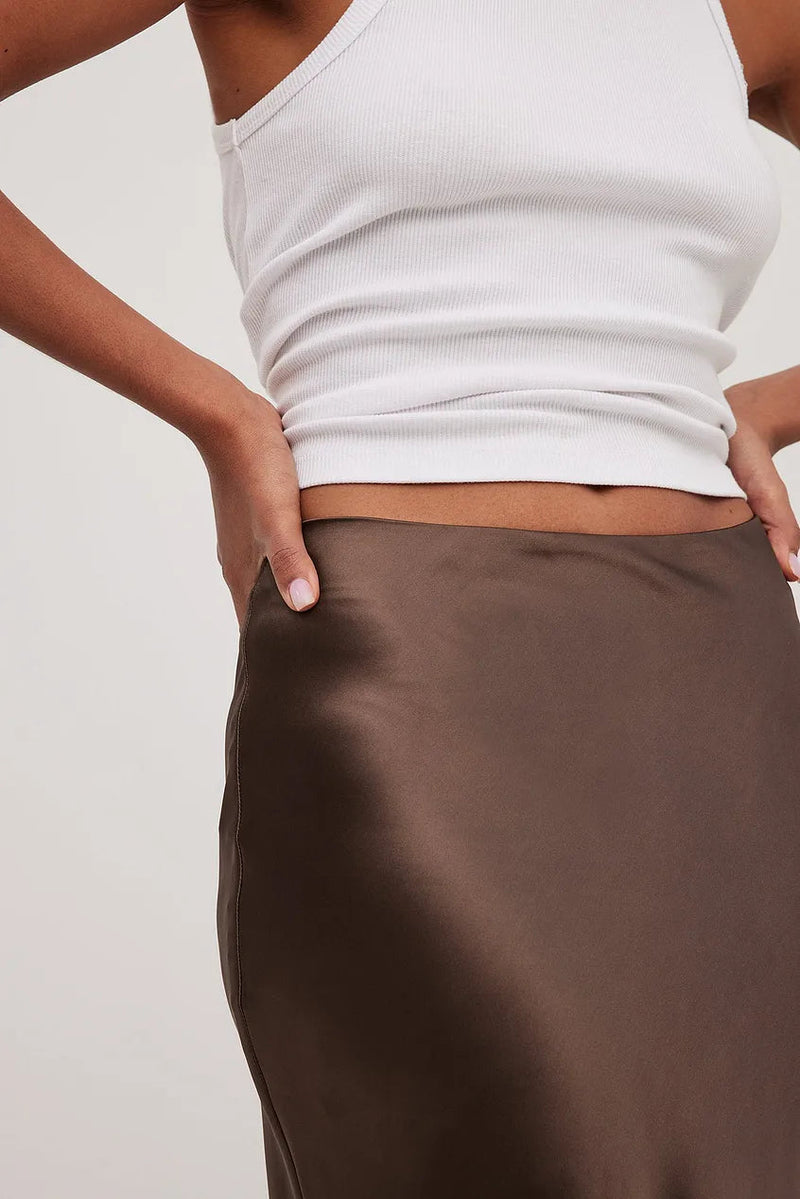 Herbstlicher Satinrock mit Hoher Taille – Leona