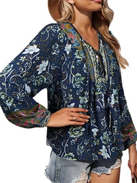 Vintage Boho Herbstbluse mit Blumenprint und langen Ärmeln – Sana