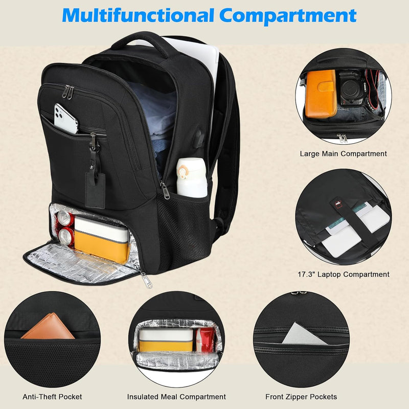 Wasserdichter Laptop- und Lunch-Rucksack mit USB-Anschluss – Multikompartiment-Reisetasche