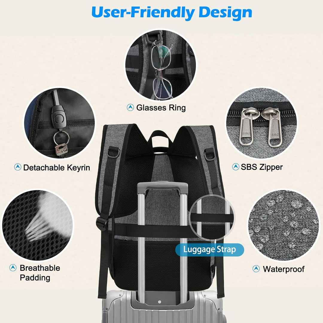 Wasserdichter Laptop- und Lunch-Rucksack mit USB-Anschluss – Multikompartiment-Reisetasche
