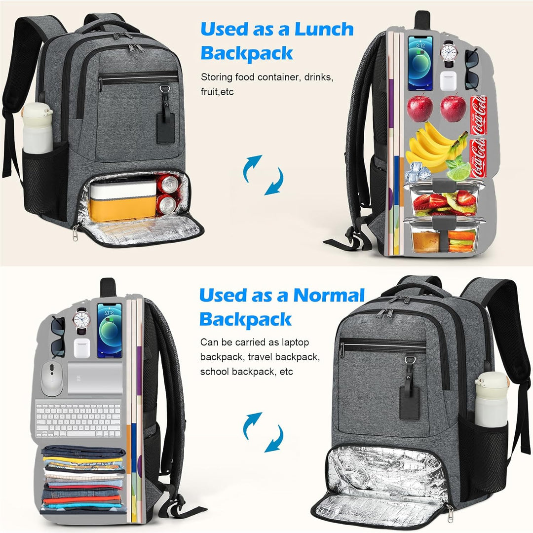 Wasserdichter Laptop- und Lunch-Rucksack mit USB-Anschluss – Multikompartiment-Reisetasche