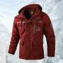 Rote wasserdichte Herrenjacke aus Titan, Outdoor-Winterjacke mit Kapuze und Taschen.