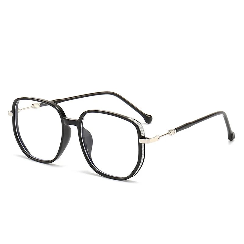 Schwarze Anti-Blaulicht-Lesebrille, stilvoll, tragbar, rechteckig, Metallbügel.