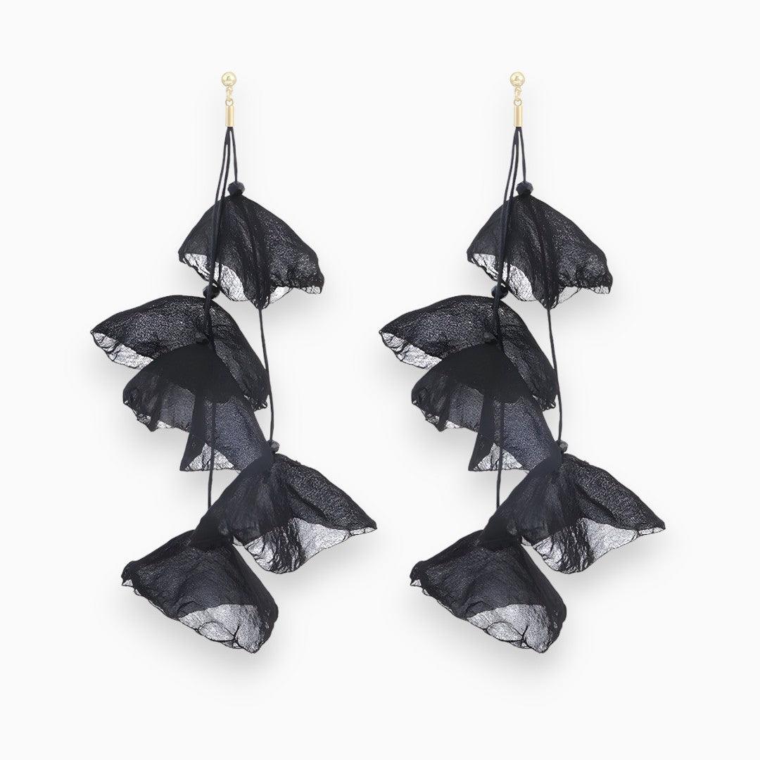 Schwarze Netzflügel Ohrringe, handgefertigt, modisch, leicht, einzigartiges Design.