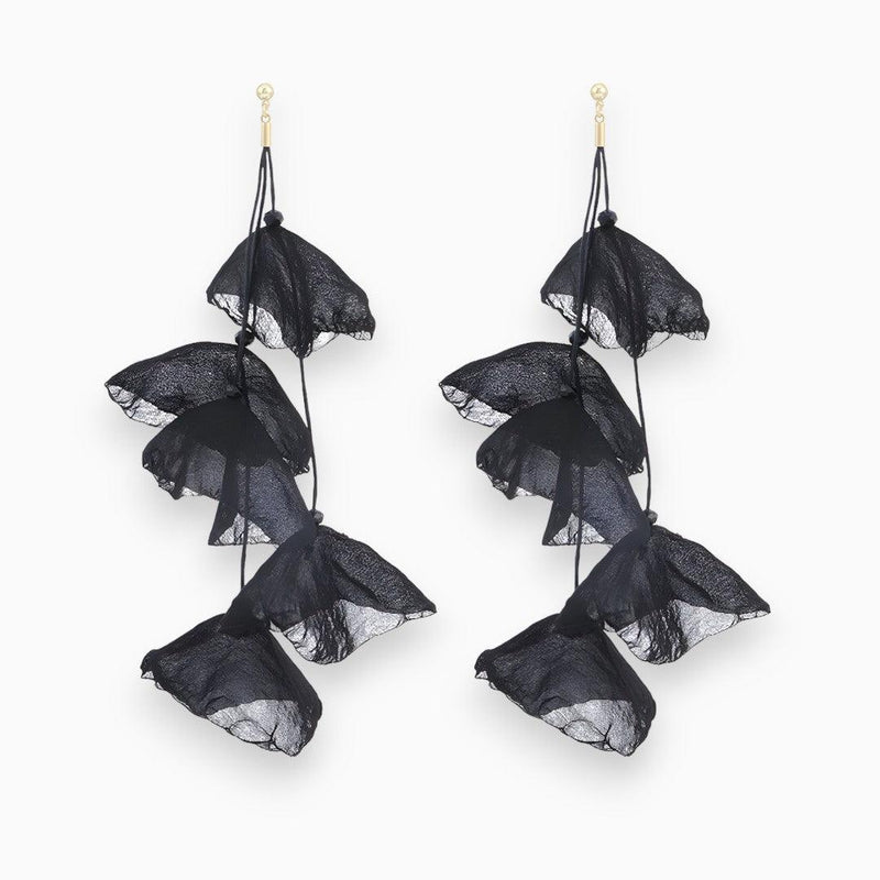 Schwarze Netzflügel Ohrringe, handgefertigt, modisch, leicht, einzigartiges Design.
