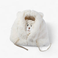 Weißer Plüsch-Bärenschal, flauschig, warm, Kinderaccessoire, Wintermode, Geschenkidee.