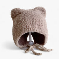 Braune Baby-Mütze mit Bärenohren, flauschig, warm, aus weichem Material, ideal für den Winter.