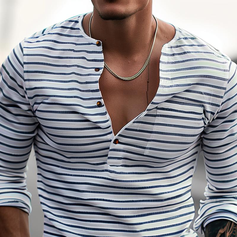 Gestreiftes Henley-Shirt mit langen Ärmeln – Dorian