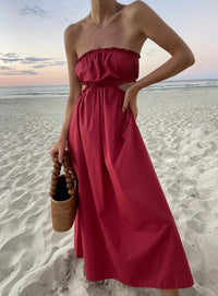 Rosa ärmelloses Bohemian Chic Kleid mit lockerer Passform – Elira