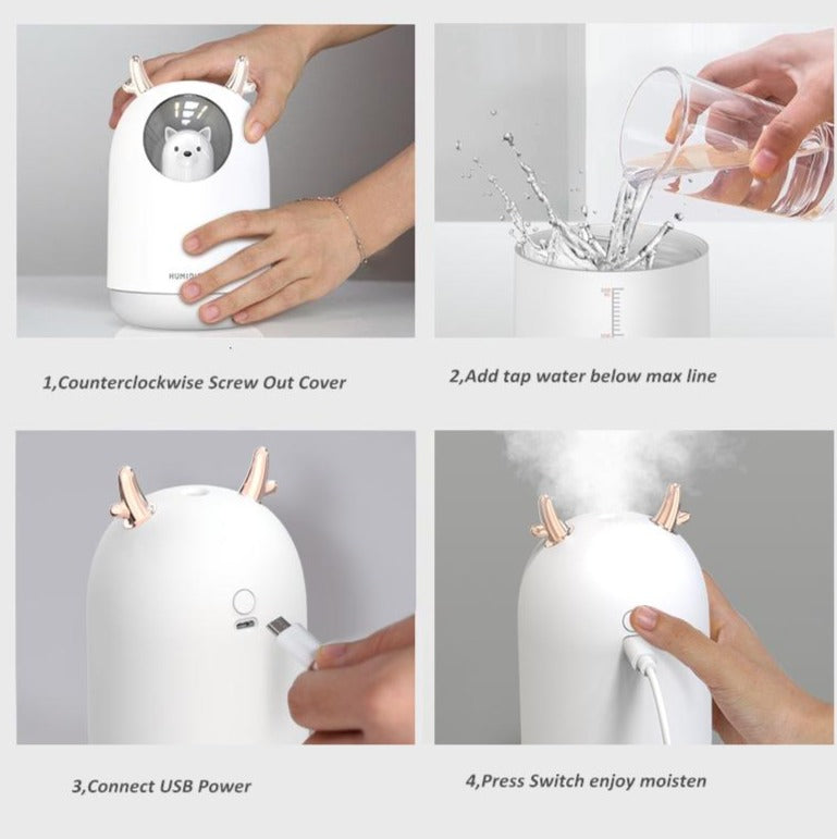 Ultraschall-Luftbefeuchter mit LED-Nachtlicht für Kinderzimmer – LuftBär Mini