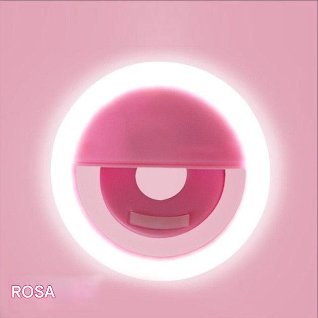 Rosa Selfie-Ringlicht, LED, rund, tragbar, für Smartphone-Fotografie, Beleuchtung.