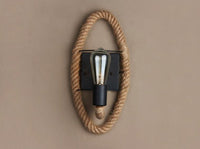 Wandleuchte aus Seil und Metall, Vintage-Stil, E27-Fassung, rustikale Wandlampe, Braun.