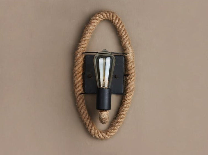 Wandleuchte aus Seil und Metall, Vintage-Stil, E27-Fassung, rustikale Wandlampe, Braun.