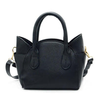 Schwarze Lederhandtasche mit goldenen Details, elegantes Design, Damenmode Accessoire.