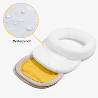 Wasserdichter weißer Hundebettbezug, abnehmbar, waschbar, runde Form, gelbes Innenfutter.