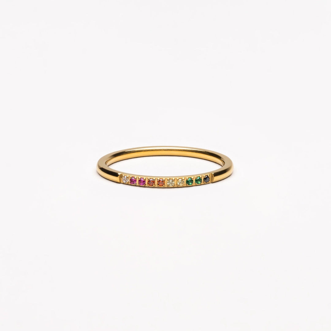 Goldener Ring mit Regenbogen-Edelsteinen, zierlich, modisch, Schmuck für Damen.
