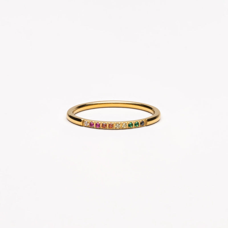 Goldener Ring mit Regenbogen-Edelsteinen, zierlich, modisch, Schmuck für Damen.