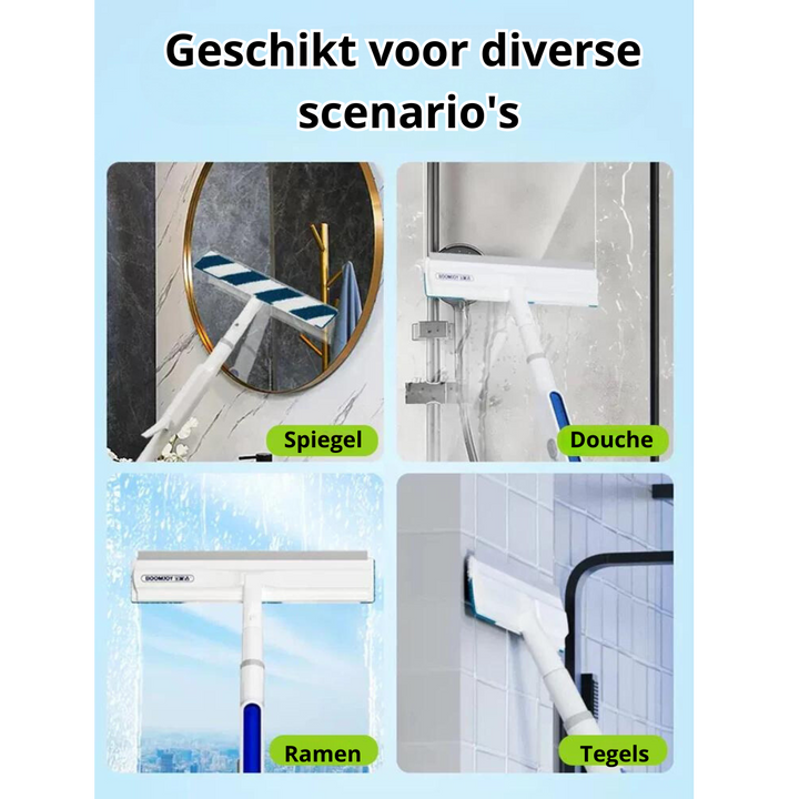 Fensterwischer mit blau-weißem Streifen, geeignet für Spiegel, Dusche, Fenster, Fliesen.