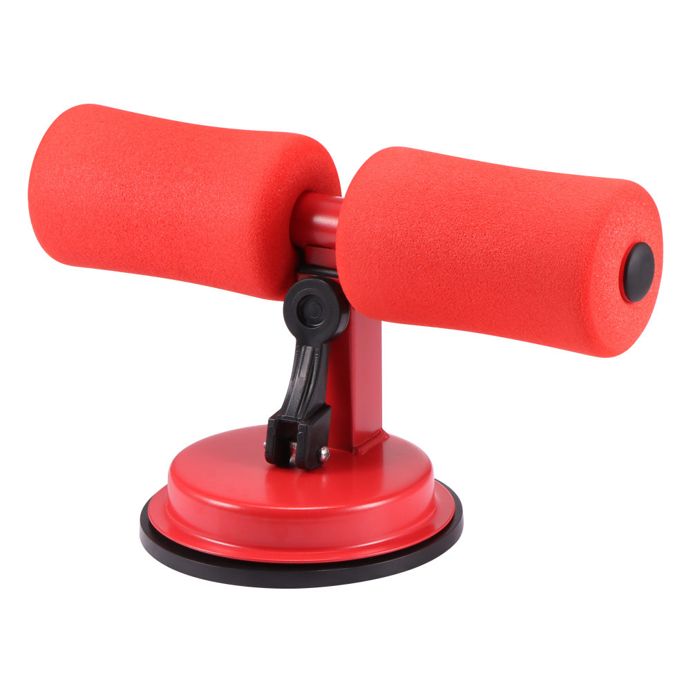 Roter Bauchmuskeltrainer mit Saugnapf, Schaumstoffpolster, Heimfitnessgerät, kompakt, effektiv.