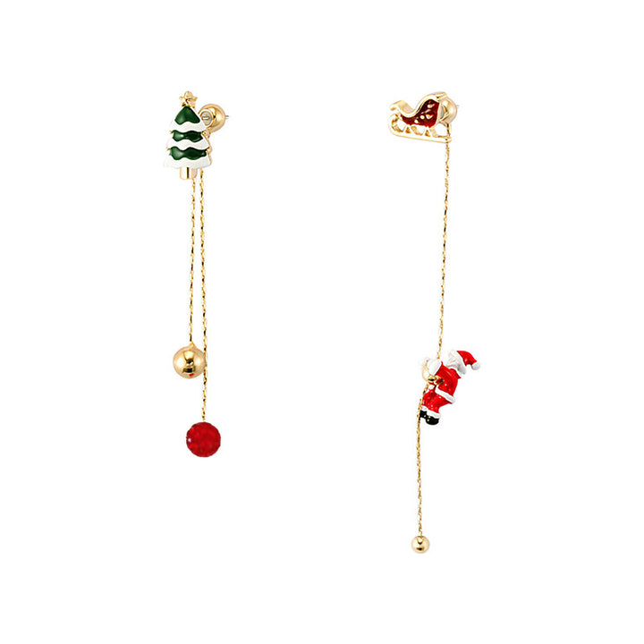 Weihnachtsohrringe, goldfarben, mit Weihnachtsbaum und Weihnachtsmann, festlicher Schmuck.