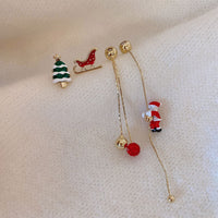 Weihnachtsohrringe Set, Tannenbaum, Schlitten, Weihnachtsmann, Gold, Rot, Modeschmuck