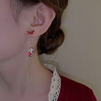 Ohrring mit Weihnachtsmann und Schlitten, rot-gold, festlicher Schmuck, Damenaccessoire
