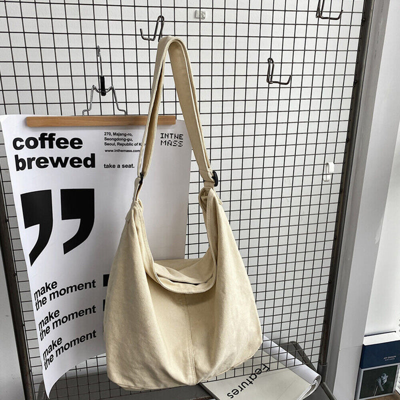 Beige Canvas Schultertasche, lässig, geräumig, modisch, für Damen, Alltagsgebrauch.