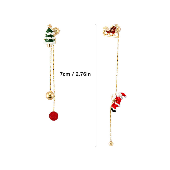 Weihnachtsohrringe Set, goldfarben, mit Weihnachtsbaum und Weihnachtsmann, 7 cm lang.