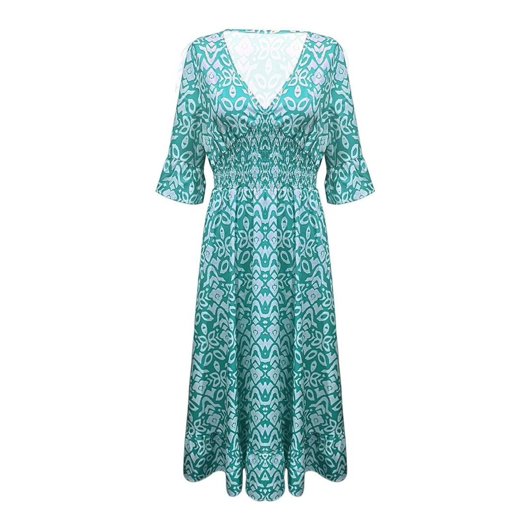 Lange Blumenkleid mit V-Ausschnitt – Liora