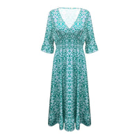 Lange Blumenkleid mit V-Ausschnitt – Liora