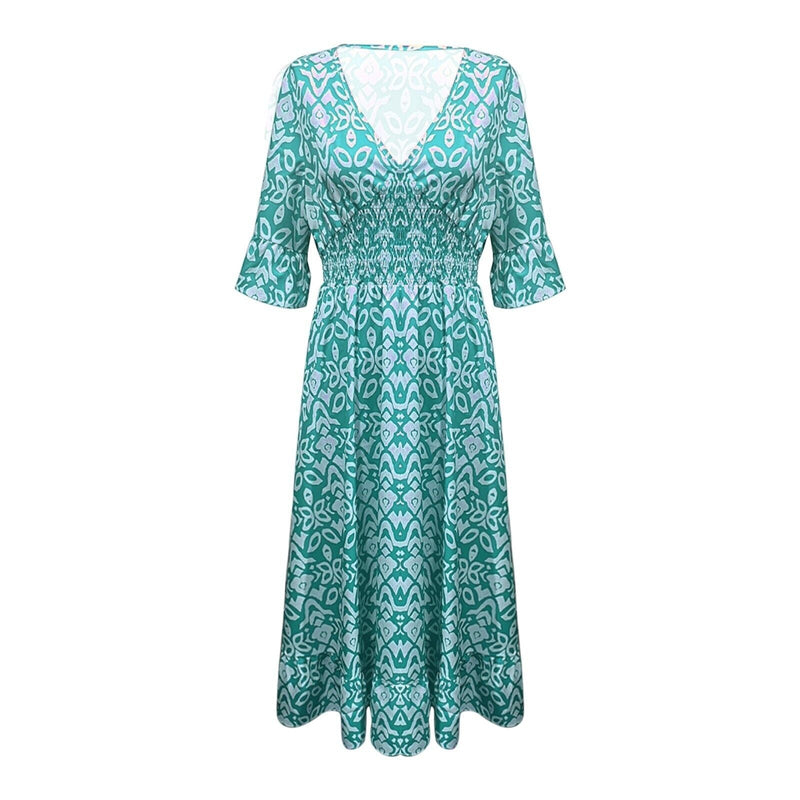 Lange Blumenkleid mit V-Ausschnitt – Liora