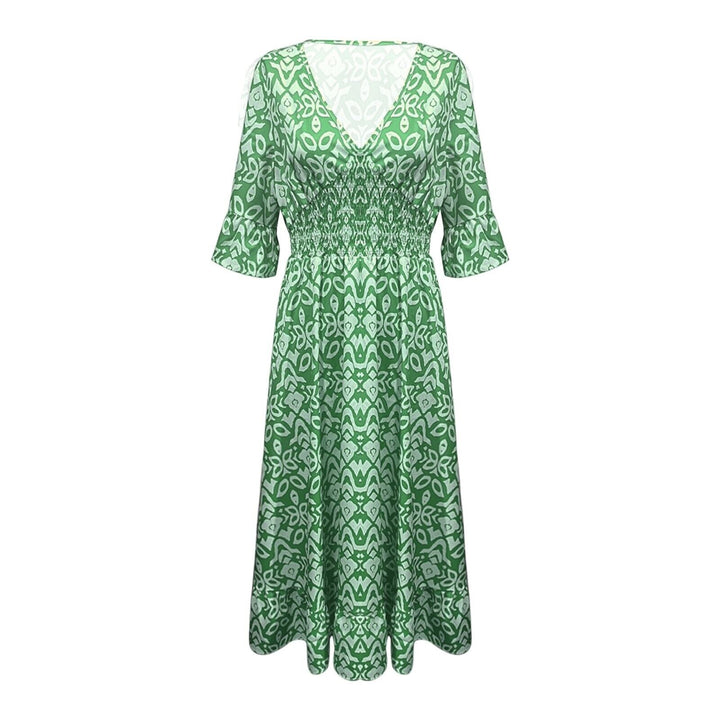 Lange Blumenkleid mit V-Ausschnitt – Liora