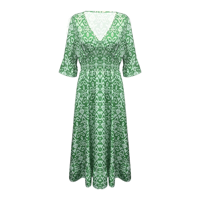 Lange Blumenkleid mit V-Ausschnitt – Liora