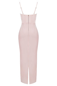 Rosa, ärmelloses Maxikleid mit Spaghettiträgern und Rückenschlitz, elegantes Abendkleid.