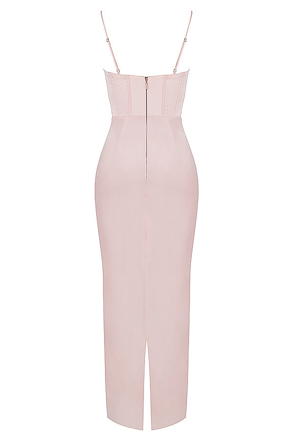 Rosa, ärmelloses Maxikleid mit Spaghettiträgern und Rückenschlitz, elegantes Abendkleid.