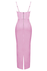 Rosa, ärmelloses Midikleid mit Reißverschluss, figurbetont, elegantes Design, Damenmode.