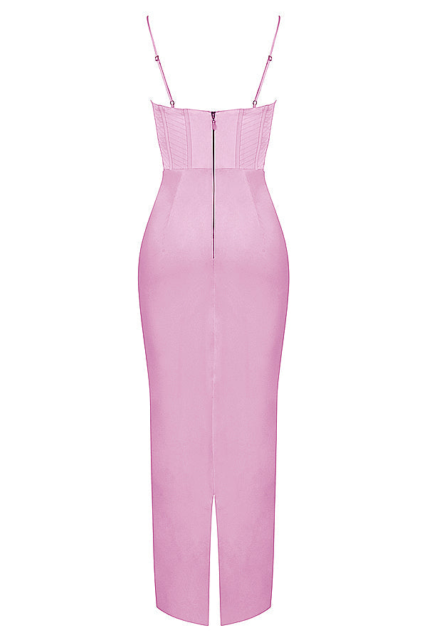 Rosa, ärmelloses Midikleid mit Reißverschluss, figurbetont, elegantes Design, Damenmode.