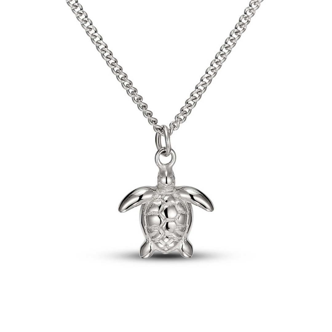 Silberne Meeresschildkröten-Halskette, elegantes Schmuckstück, maritimes Design.