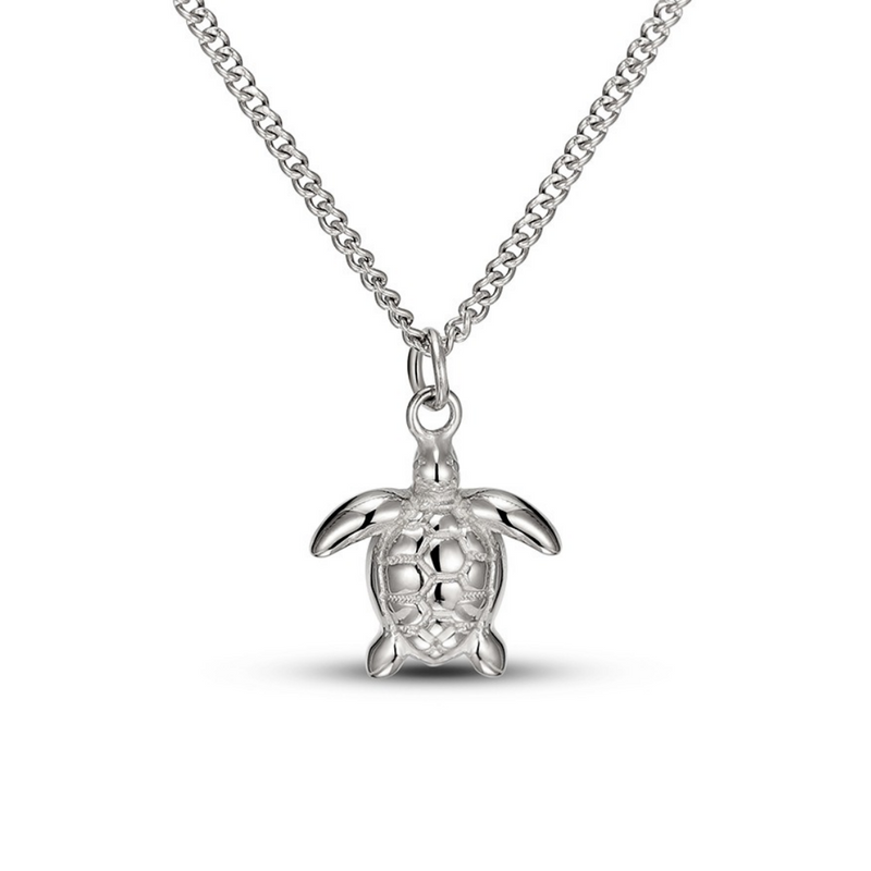 Silberne Meeresschildkröten-Halskette, elegantes Schmuckstück, maritimes Design.