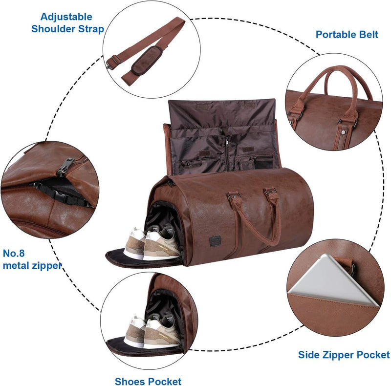 Konvertierbare PU-Leder-Kleidungs-Duffel – Handgepäck Weekender Reisetasche