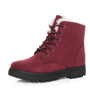 Roter Damen-Winterstiefel mit Fellfutter, rutschfeste Sohle, modisch und warm.