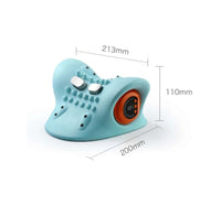 Blaues Nackenmassagegerät mit Akupressurpunkten, digitalem Display, ergonomisches Design.